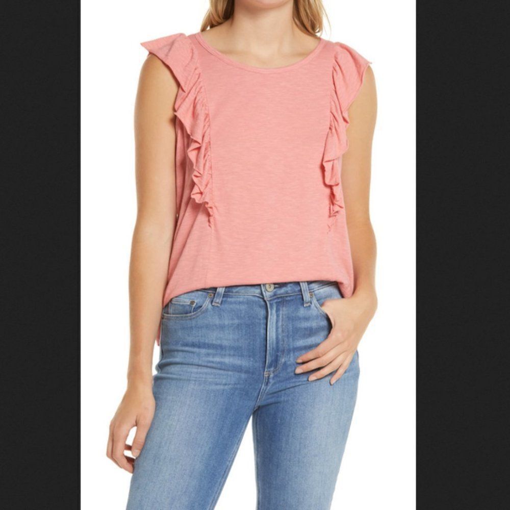 Caslon Salmon Pink Ruffle Sleeve Tank Size XL